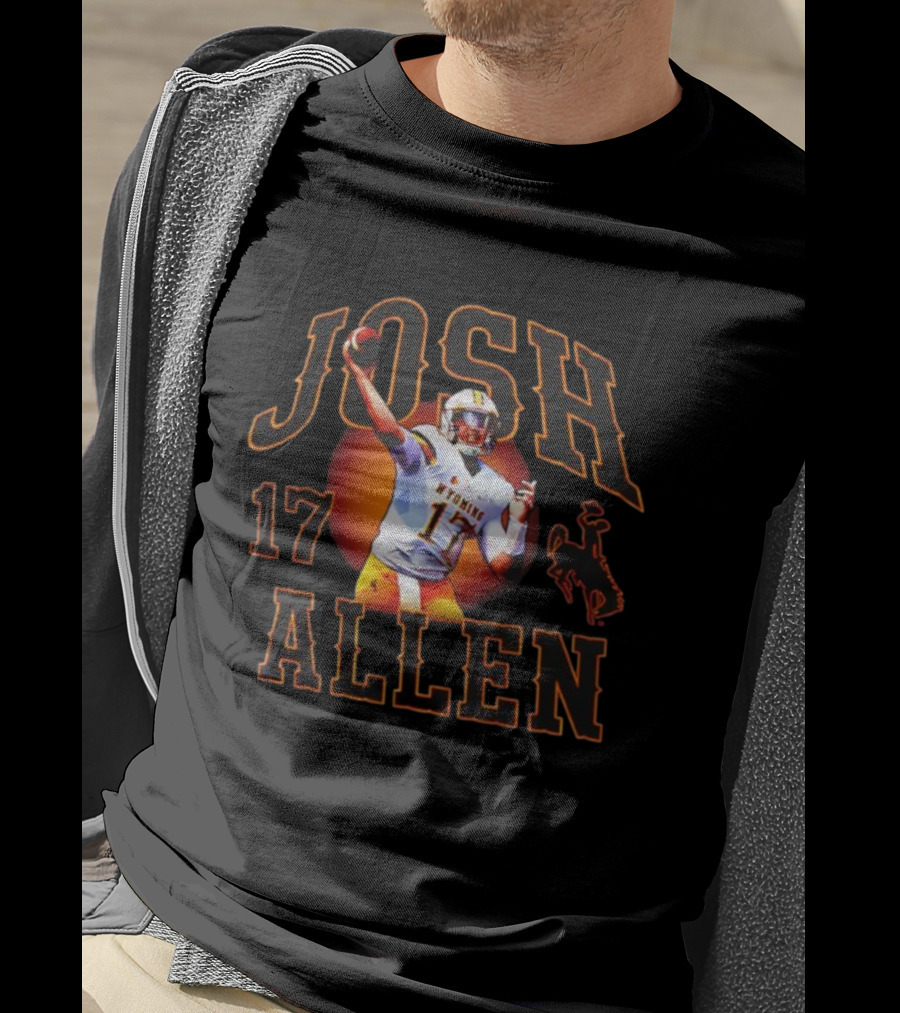 Josh Allen 17 Wyoming Cowboys Quarterback Action Pose T-Shirt