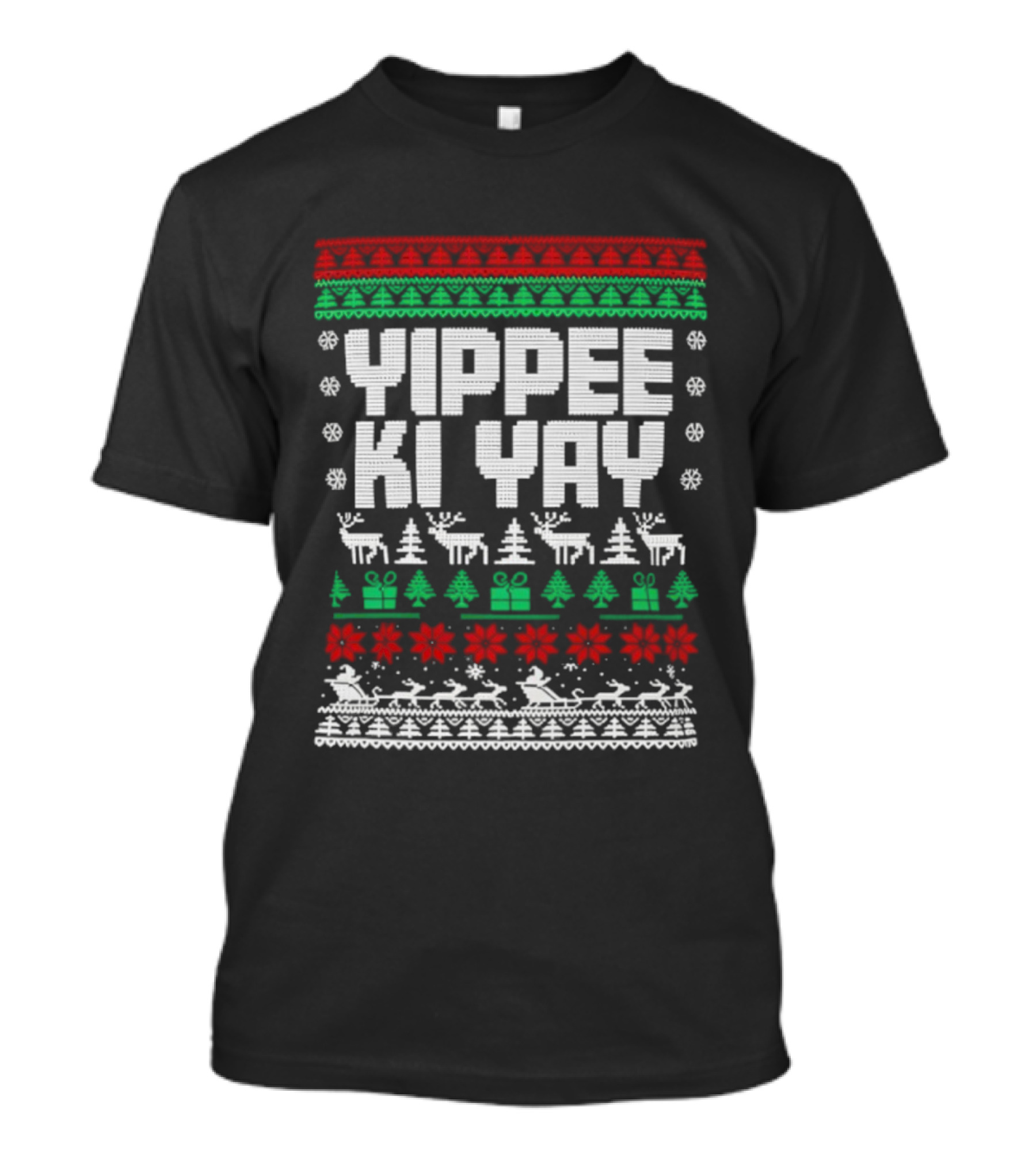 Yippee Ki Yay Die Hard Christmas Sweater Reindeer Trees Presents Snowflakes T-Shirt