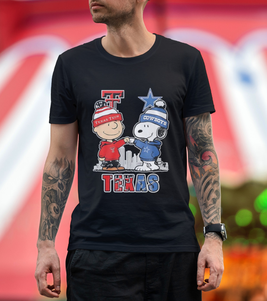 Snoopy Charlie Brown Texas Tech Red Raiders Dallas Cowboys Texas T-Shirt