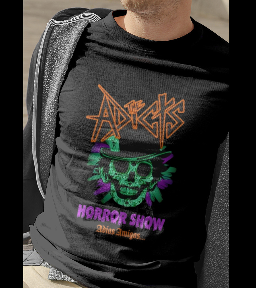 The Adicts Horror Show Adios Amigos Sugar Skull Top Hat T-Shirt
