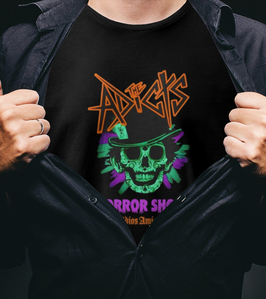 The Adicts Horror Show Adios Amigos Sugar Skull Top Hat T-Shirt
