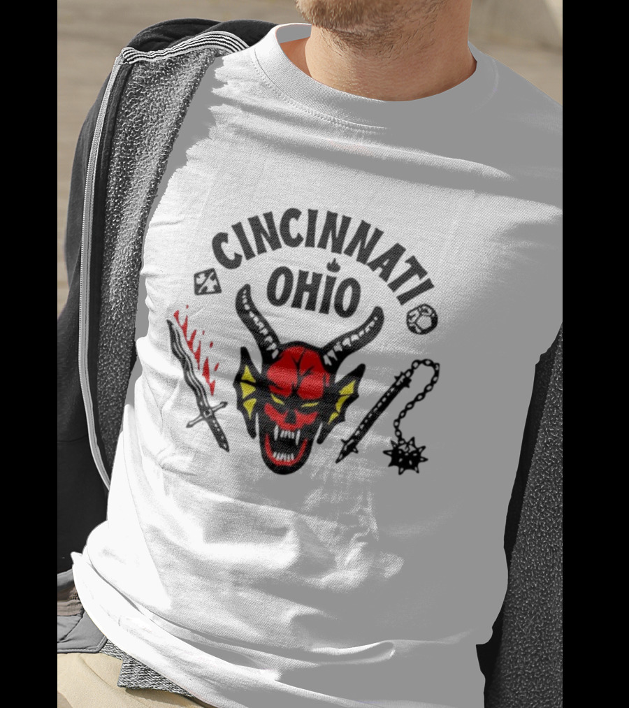 Cincinnati Ohio Hellfire Club Stranger Things Skull And Weapons T-Shirt