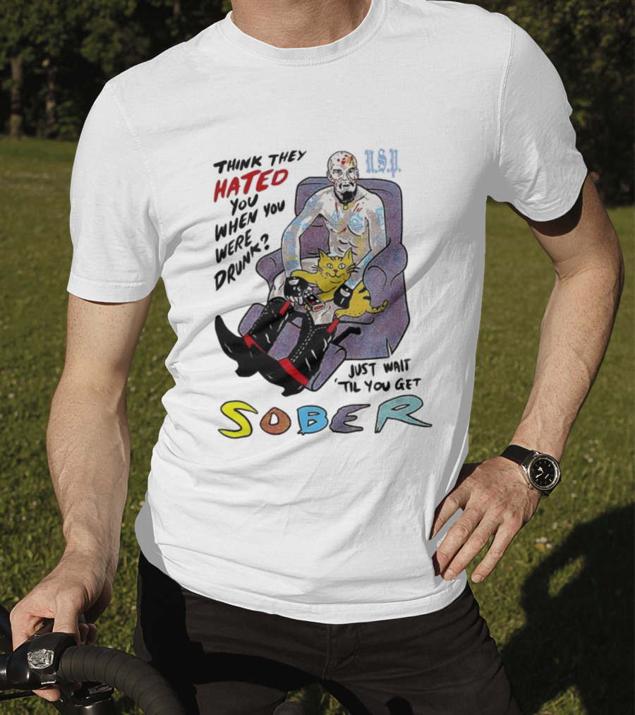 Hated Baseball Sober Comic Art With Cat And Colorful Text T-Shirt