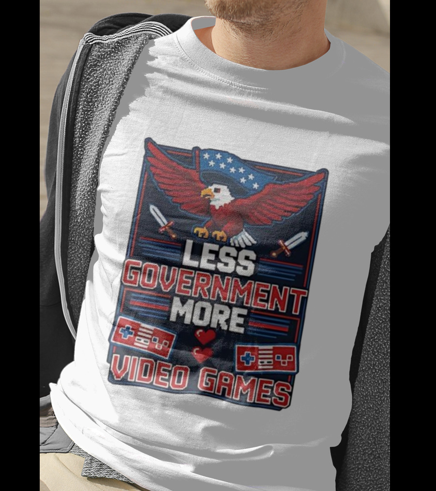 Less Government More Video Games Eagle Patriot Swords Retro Controllers T-Shirt