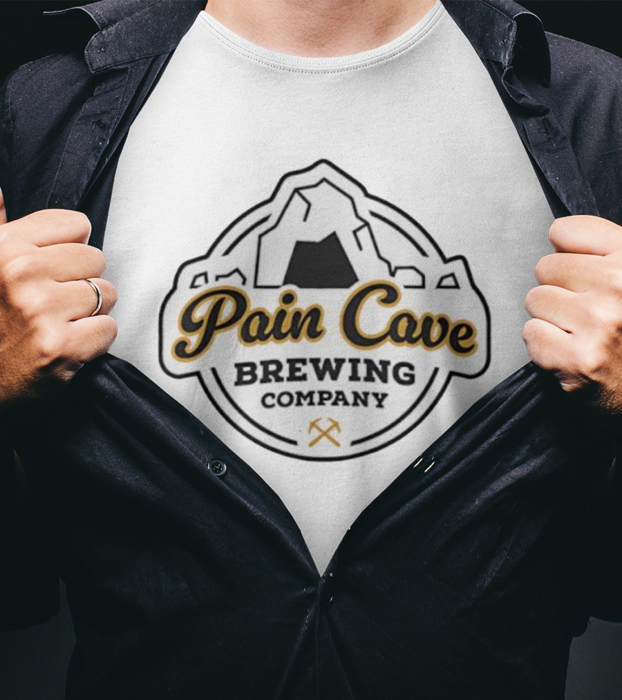 Pain Cave Brewing Company Mountain Emblem With Crossed Pickaxes T-Shirt