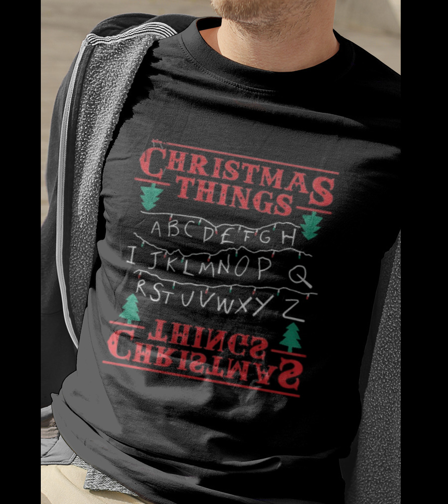 Christmas Things Merry Xmas Alphabet Lights Upside Down T-Shirt