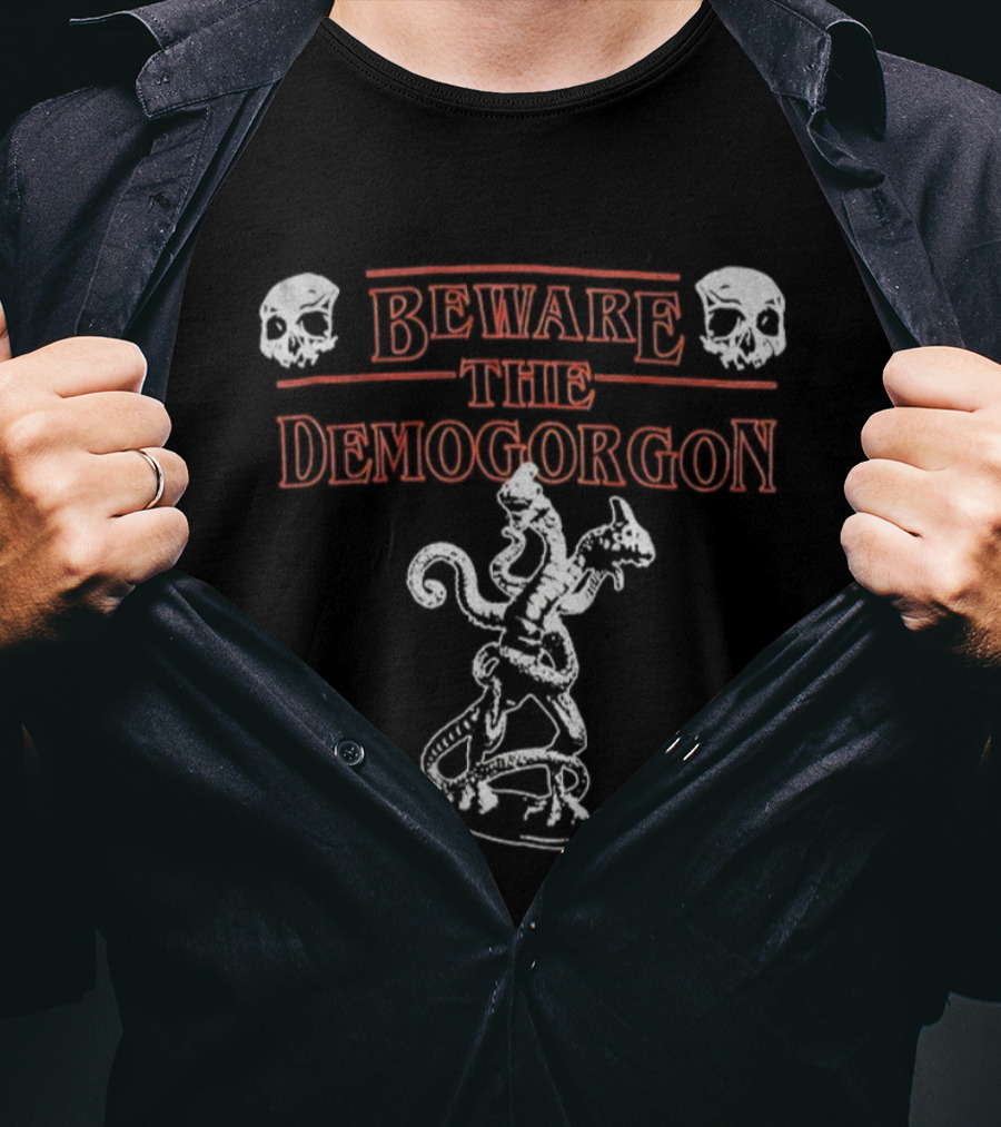 Beware The Demogorgon Stranger Things Skulls Iconic Monster Warning T-Shirt