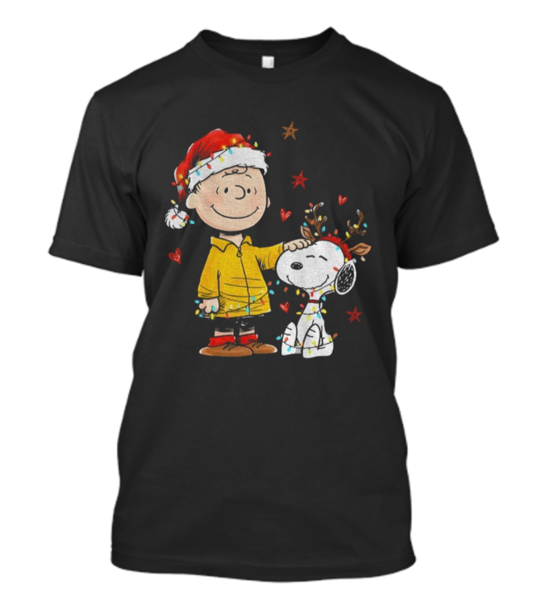 Charlie Brown Snoopy Santa Hat Merry Christmas Reindeer Holiday Lights T-Shirt