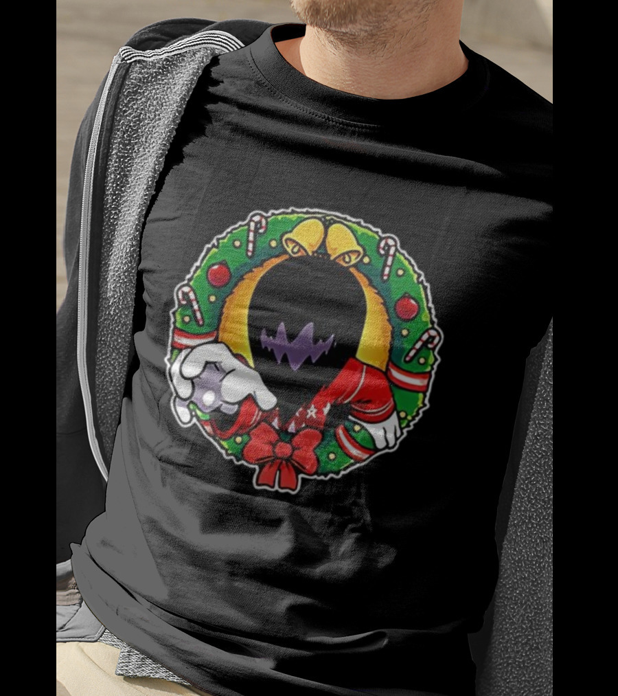 Holiday Ghoul Christmas Wreath Monster Candy Cane Festive Graphic T-Shirt