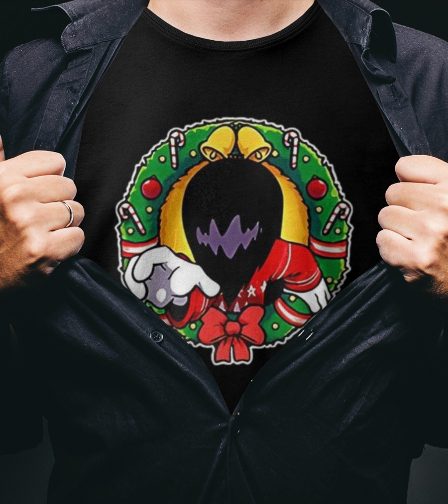 Holiday Ghoul Christmas Wreath Monster Candy Cane Festive Graphic T-Shirt