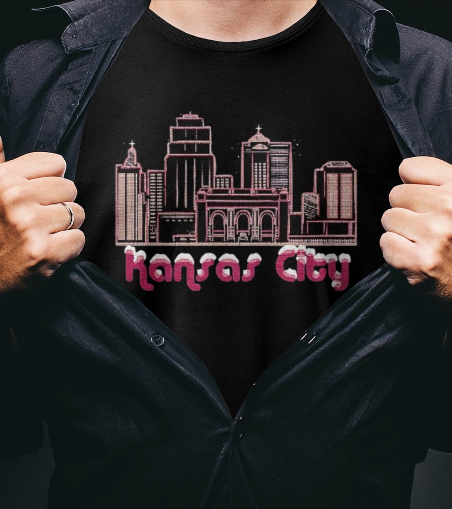Kansas City Skyline Holiday Christmas Snow T-Shirt