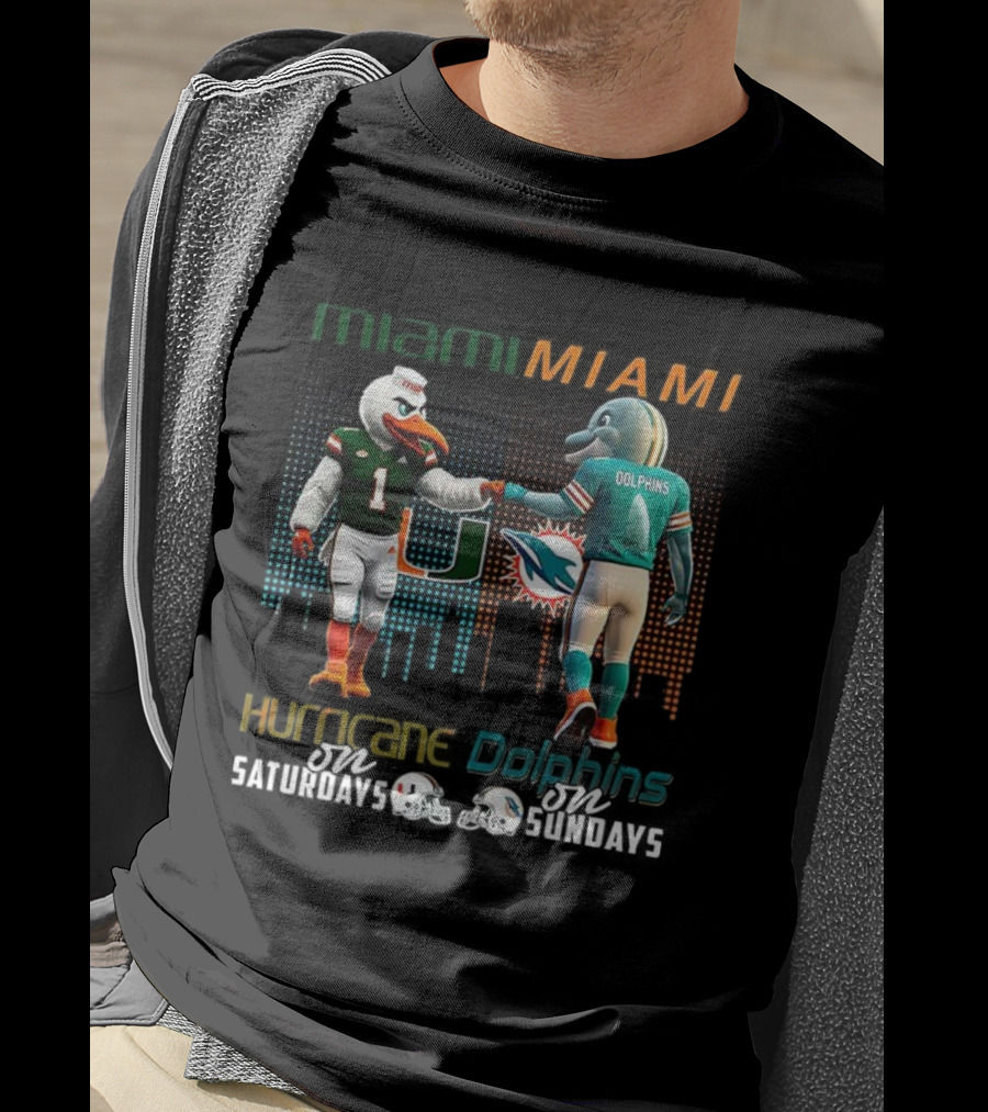 Miami Football Mascots Hurricanes Saturdays Dolphins Sundays T-Shirt