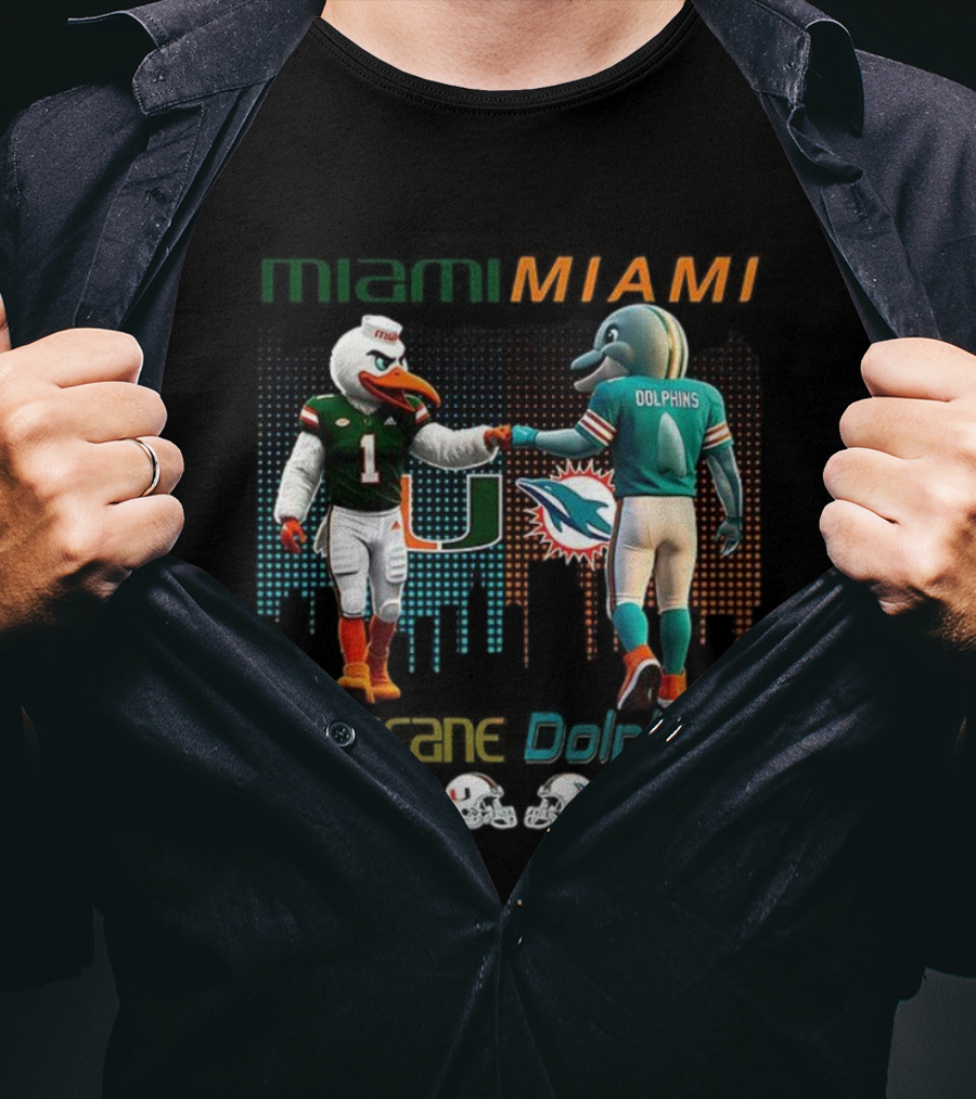 Miami Football Mascots Hurricanes Saturdays Dolphins Sundays T-Shirt