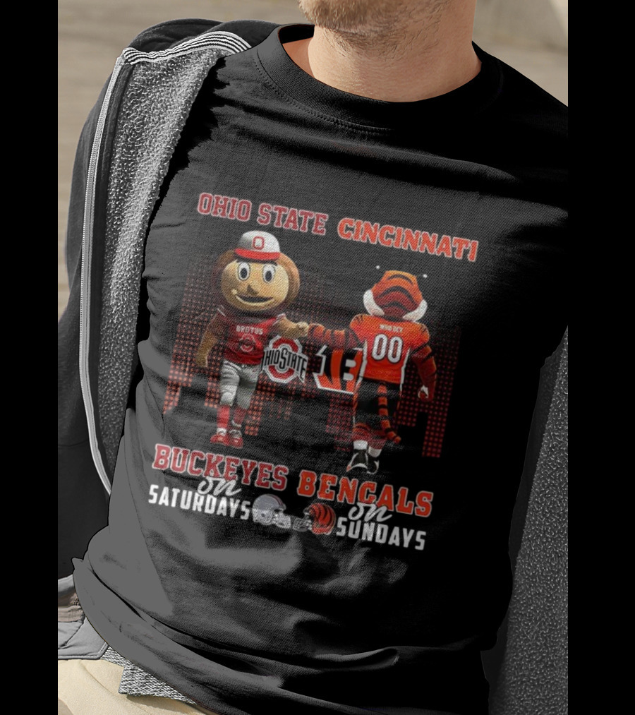 Ohio State Brutus Buckeye And Cincinnati Who Dey Bengals Saturdays And Sundays T-Shirt