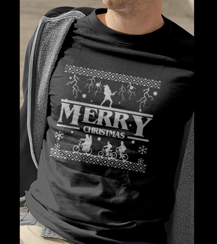 Merry Christmas Stranger Things Holiday Sweater Style Theme T-Shirt