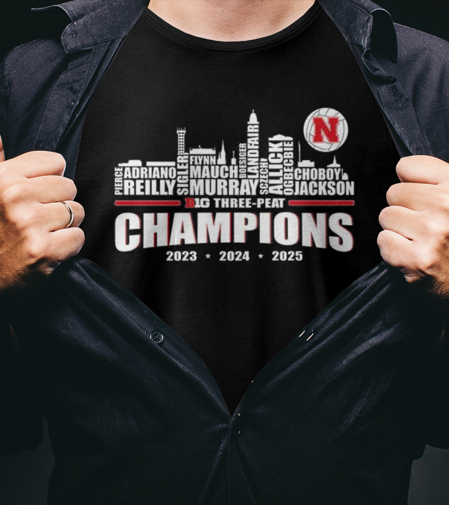 Nebraska Cornhuskers Big Three-Peat Champions 2023 2024 2025 T-Shirt
