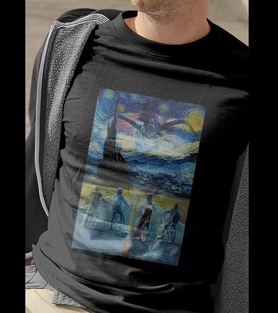 Starry Night Stranger Things Kids On Bikes Van Gogh Style T-Shirt