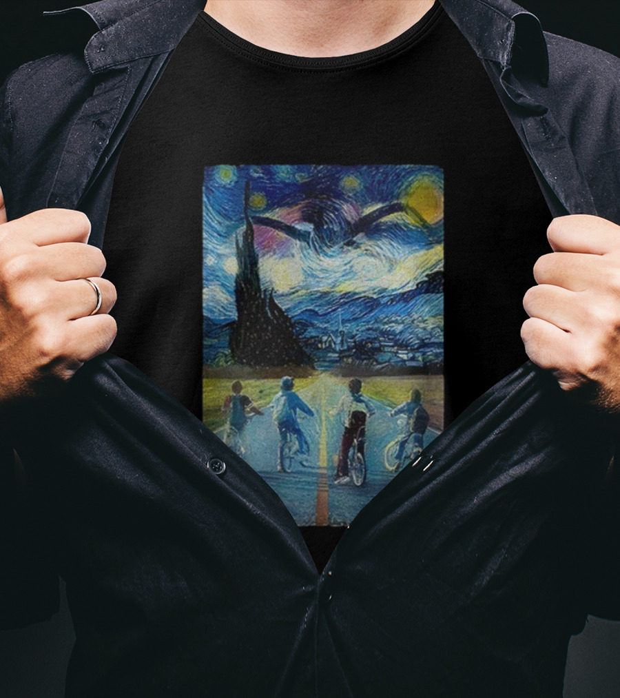 Starry Night Stranger Things Kids On Bikes Van Gogh Style T-Shirt