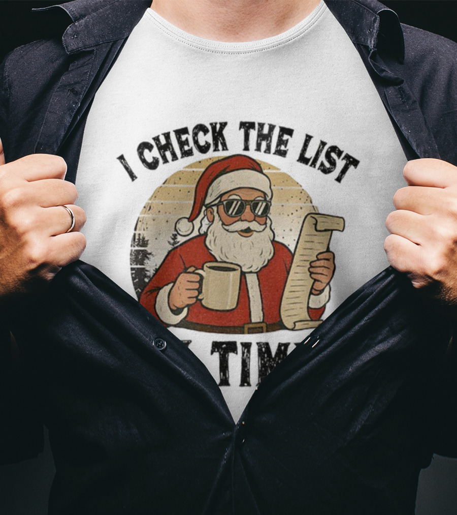 I Check The List 6-7 Times Santa Drinking Coffee Vintage Retro T-Shirt