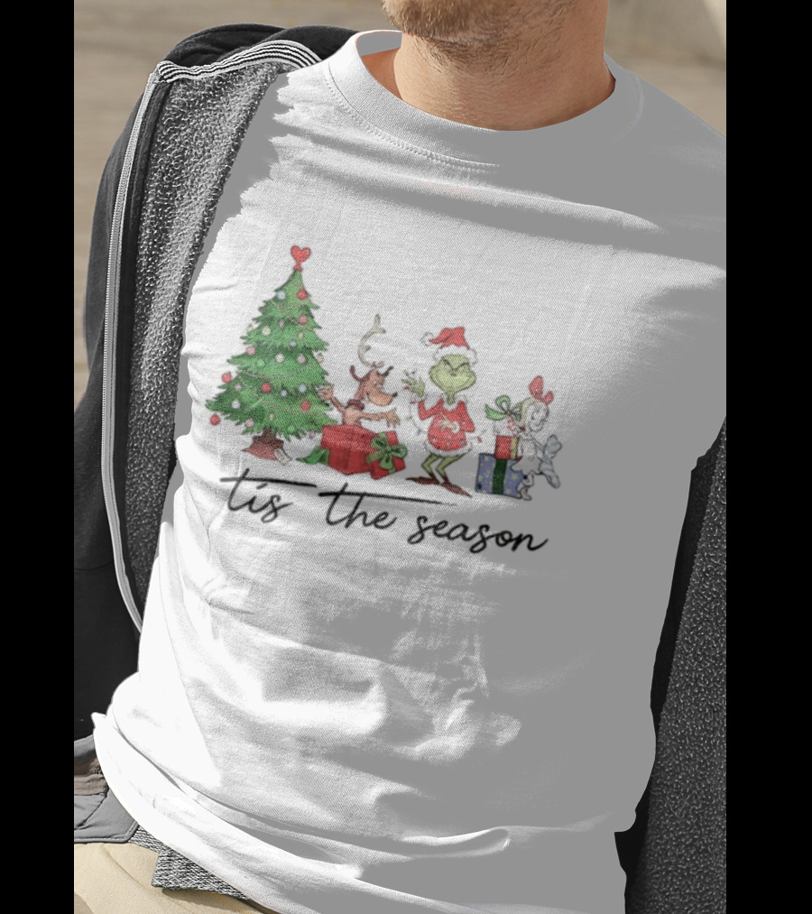 Max Grinch Cindy Lou Who Reindeer Santa Hat Tis The Season Merry Christmas Tree T-Shirt