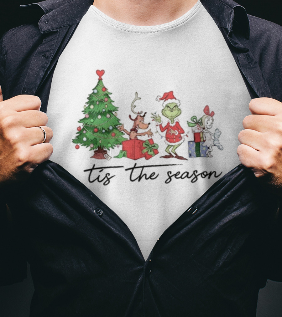 Max Grinch Cindy Lou Who Reindeer Santa Hat Tis The Season Merry Christmas Tree T-Shirt