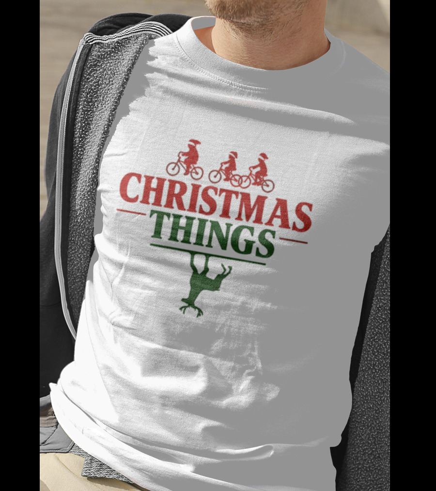 Christmas Things Stranger Things Bicycle Reindeer Upside Down 2025 T-Shirt
