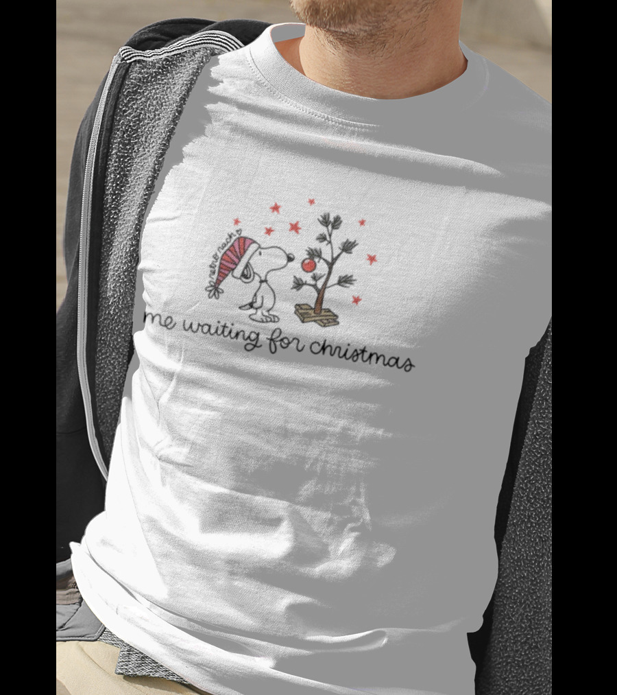 Snoopy Me Waiting For Christmas Tree Holiday Scene T-Shirt