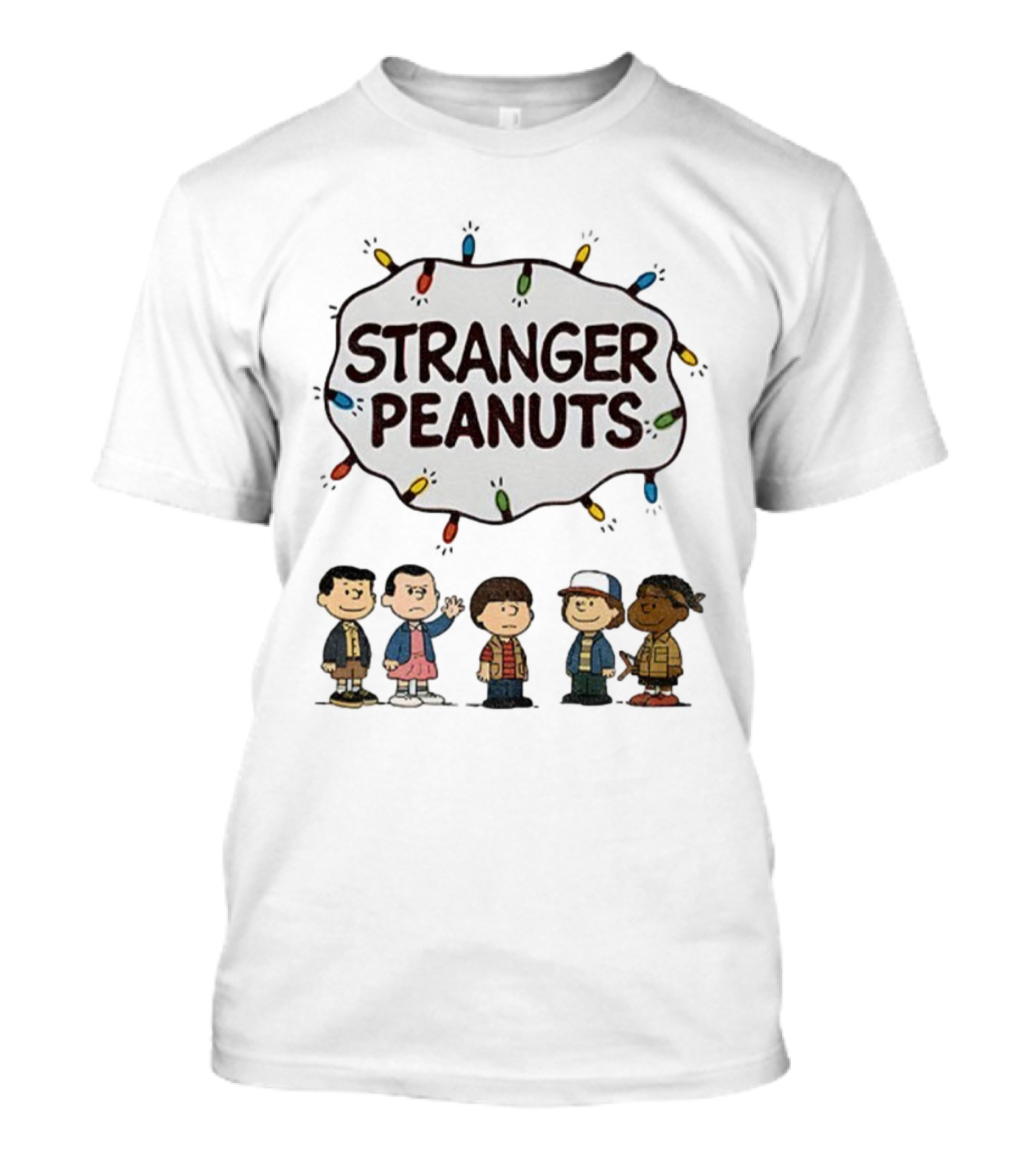 Stranger Peanuts Characters Christmas Lights Mashup T-Shirt