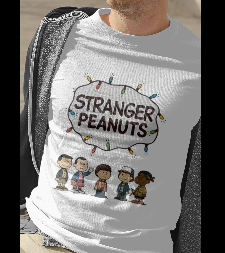 Stranger Peanuts Characters Christmas Lights Mashup T-Shirt