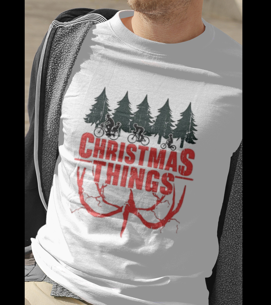 Stranger Things Christmas Things Tree Merry Christmas Scene T-Shirt