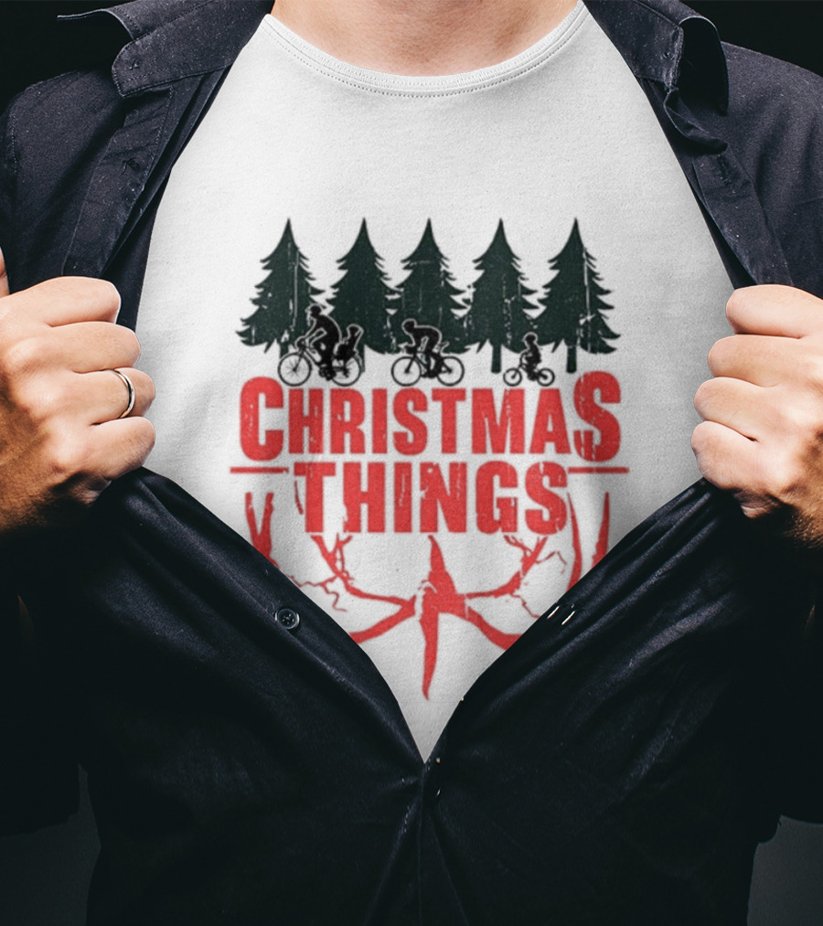 Stranger Things Christmas Things Tree Merry Christmas Scene T-Shirt