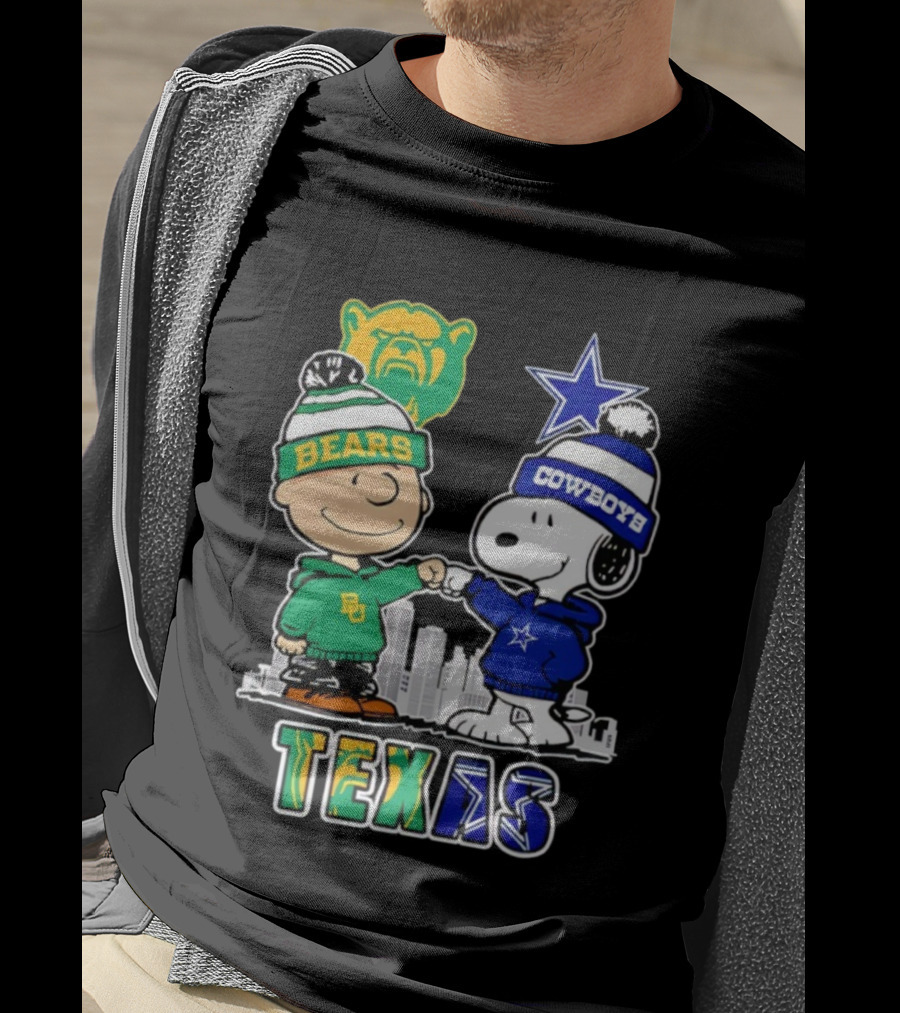 Charlie Brown And Snoopy Texas Baylor Bears Dallas Cowboys Collaboration T-Shirt