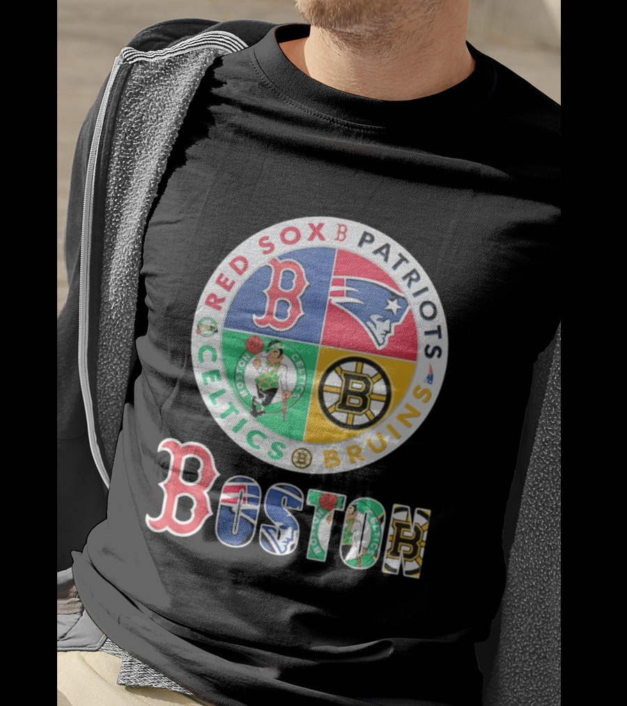 Boston Red Sox Patriots Celtics Bruins Team Emblems T-Shirt