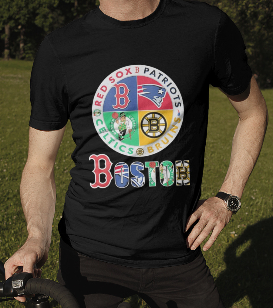 Boston Red Sox Patriots Celtics Bruins Team Emblems T-Shirt