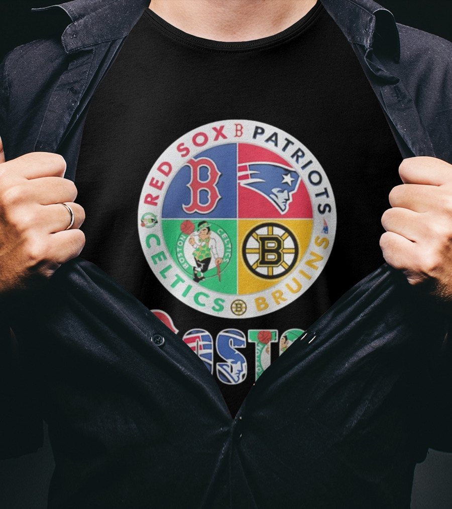 Boston Red Sox Patriots Celtics Bruins Team Emblems T-Shirt
