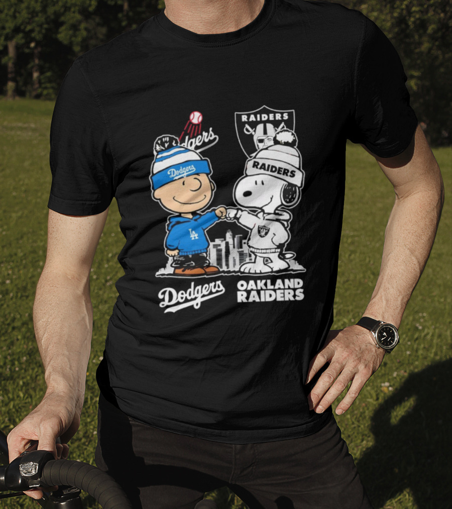 Charlie Brown Snoopy Dodgers Raiders Los Angeles Oakland Apparel T-Shirt