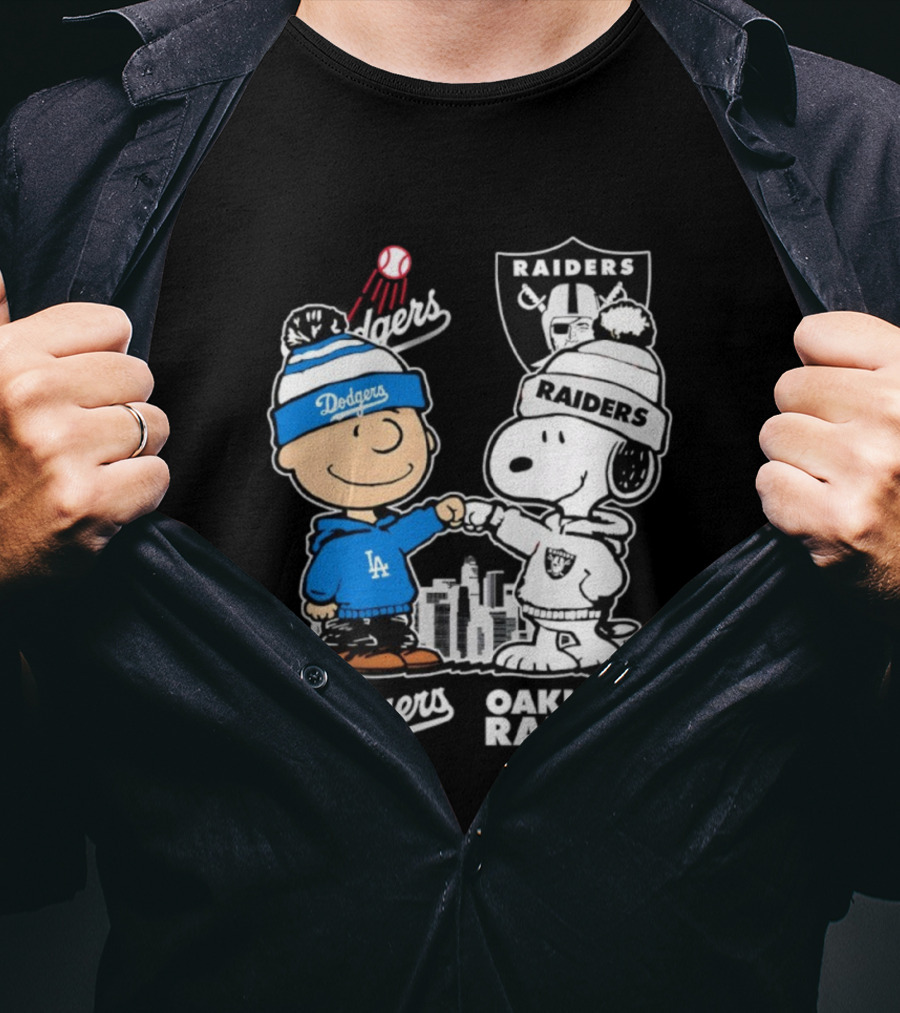 Charlie Brown Snoopy Dodgers Raiders Los Angeles Oakland Apparel T-Shirt