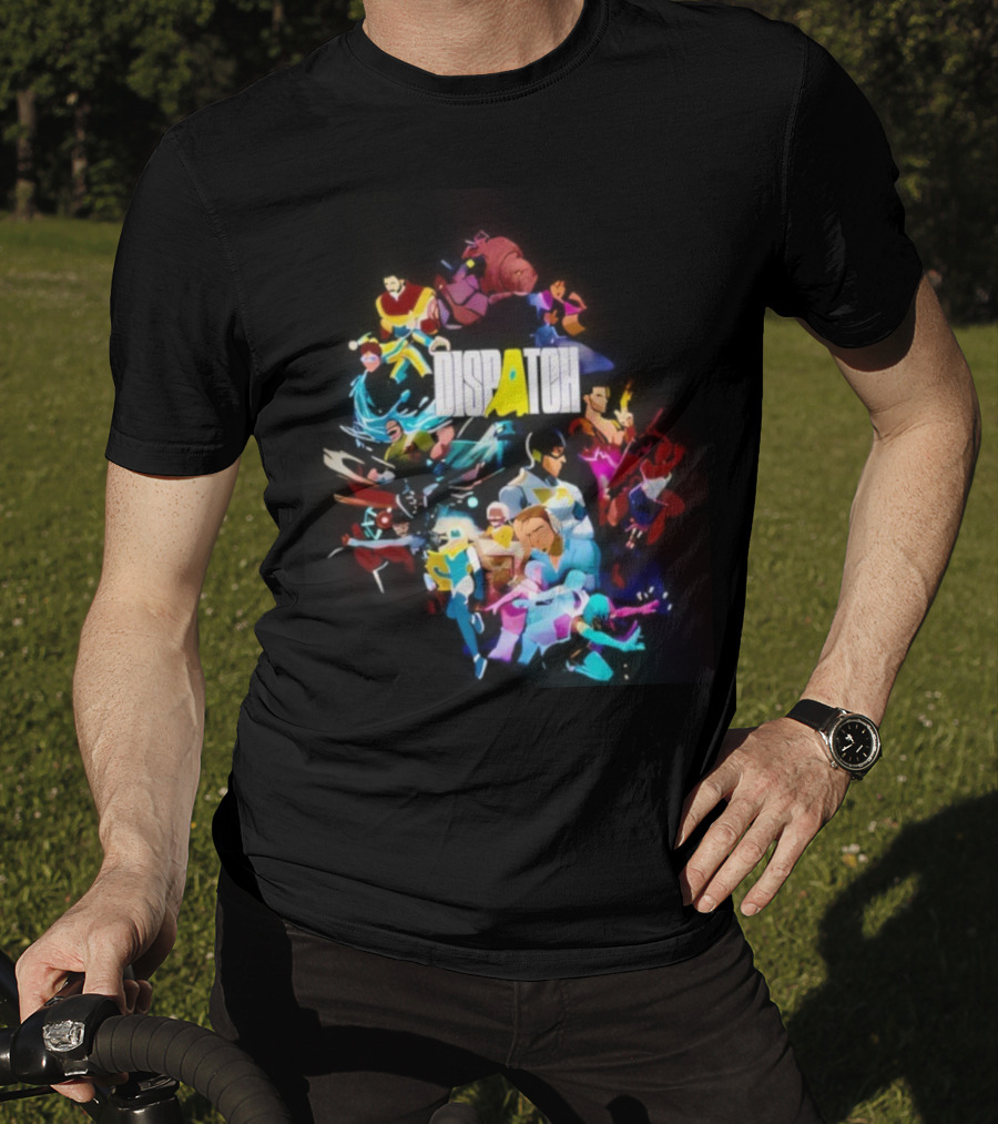 Dispatch Neon Heroes Video Game Characters Vibrant Ensemble T-Shirt