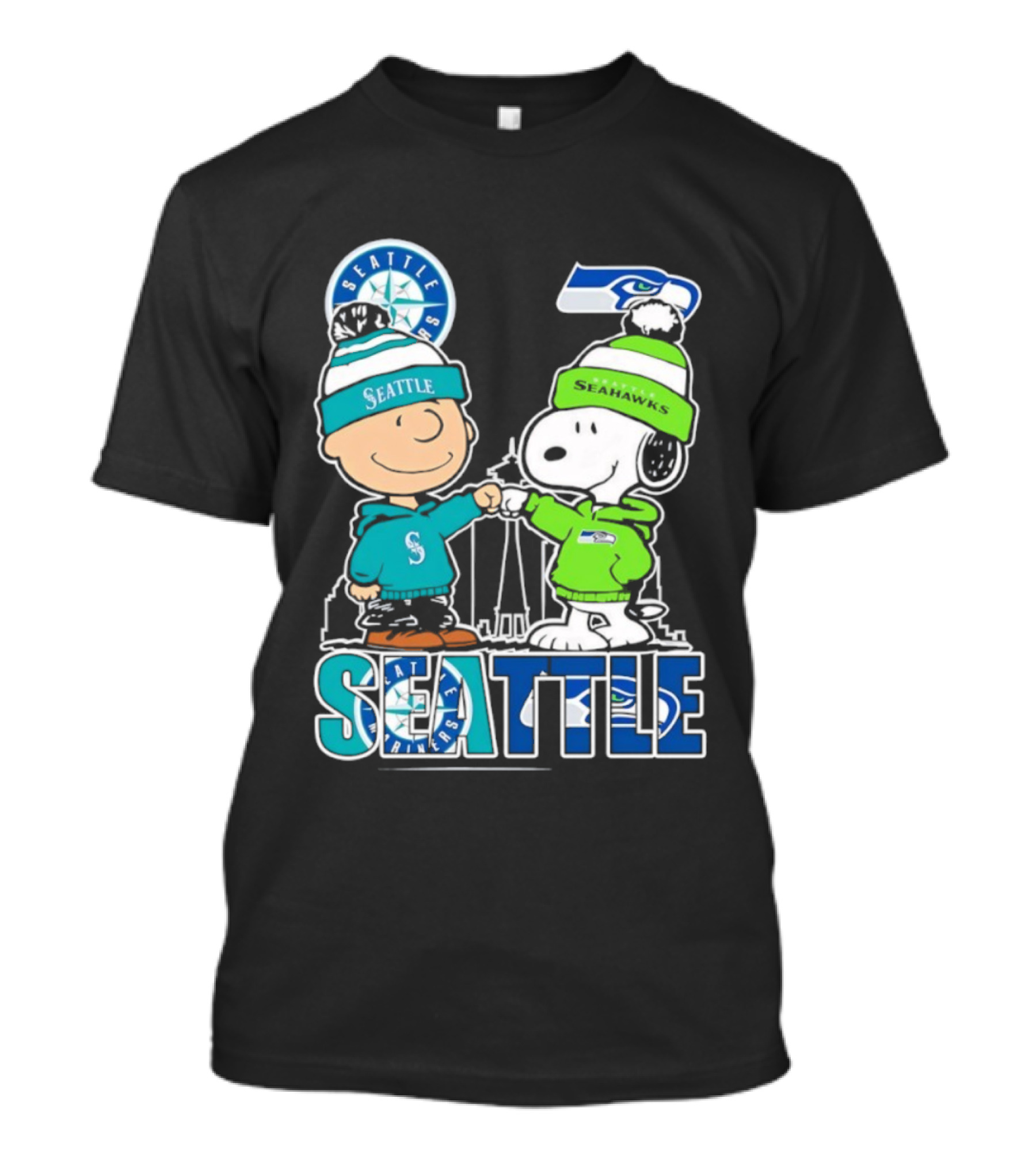 Charlie Brown Snoopy Seattle Seahawks Mariners Fist Bump T-Shirt