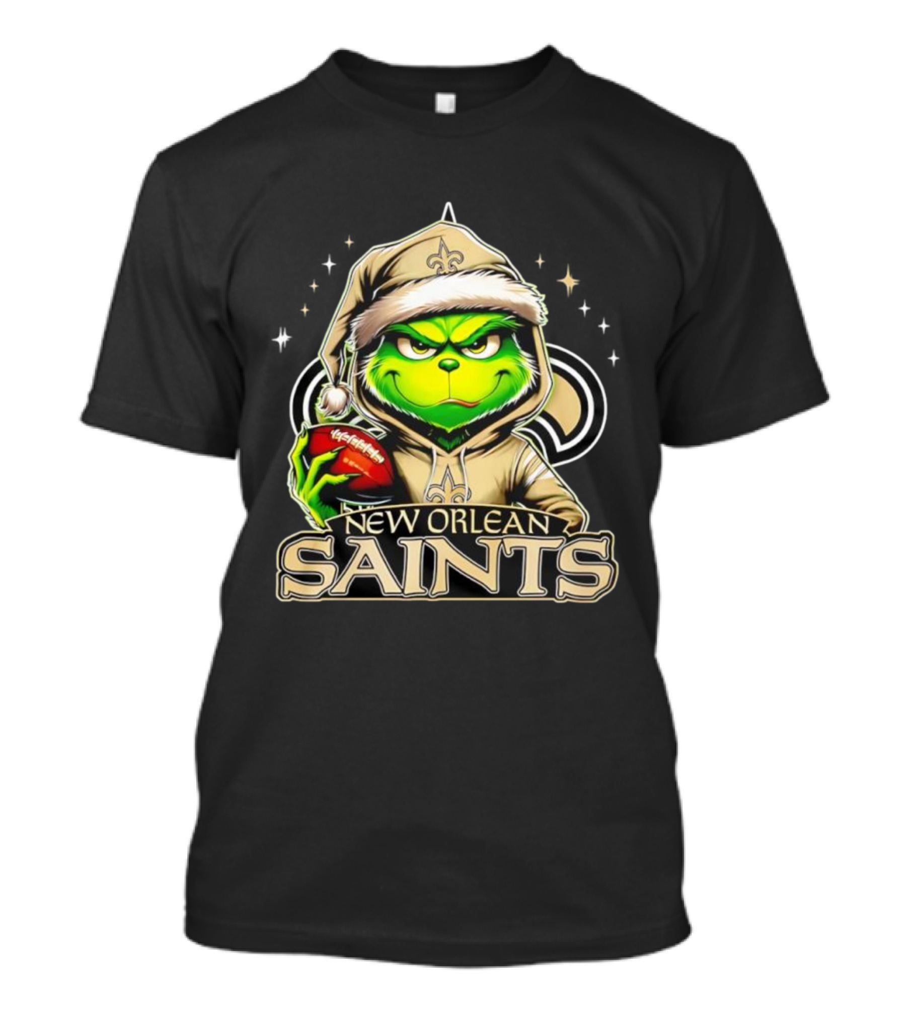 Grinch In Santa Hat With New Orleans Saints Football Christmas T-Shirt