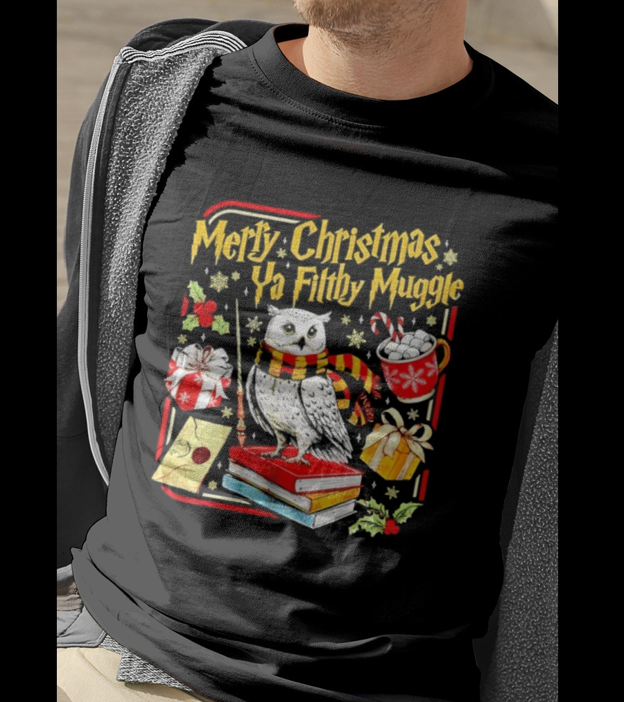 Merry Christmas Ya Filthy Gle Hedwig Owl Scarf Books Wand Letter Candy Cane Cup Gift T-Shirt