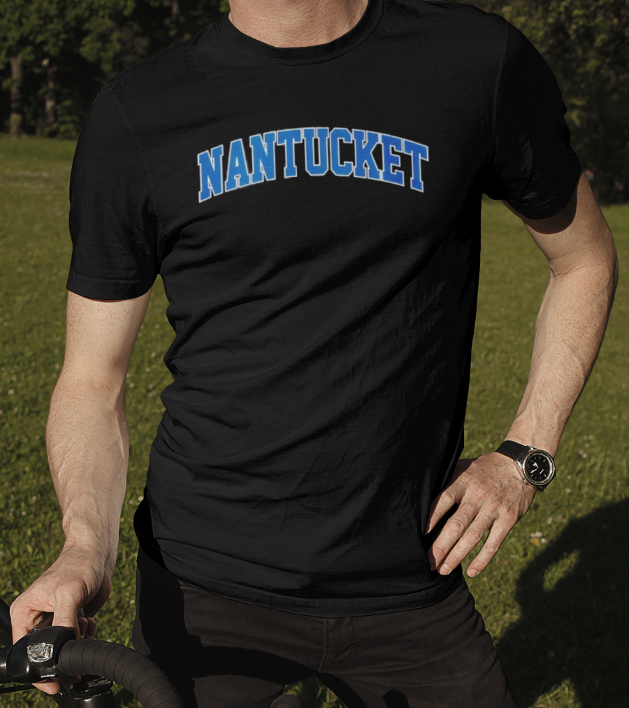 Nantucket Arch Bold Blue Text T-Shirt