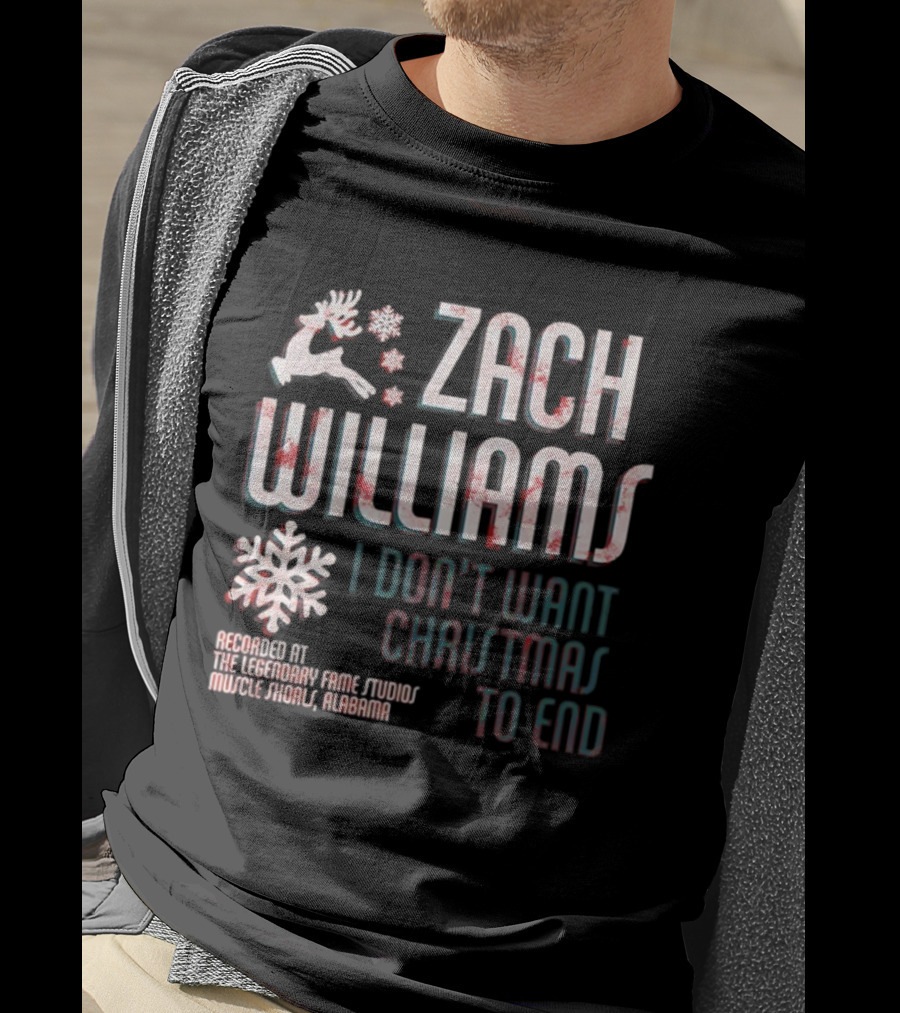 Zach Williams I Don't Want Christmas To End Recording Legendary Fame Studios Muscle Shoals Alabama Reindeer Snowflake T-Shirt