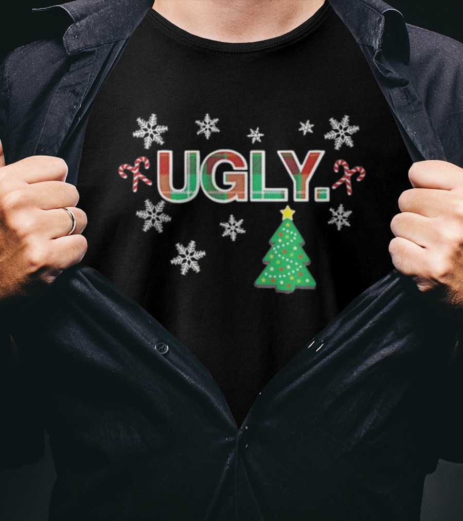 UGLY Christmas Candy Cane Tree Snowflakes T-Shirt