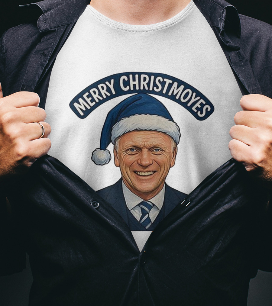Merry Christmoyes Christmas Everton FC David Moyes Holiday Santa Hat T-Shirt