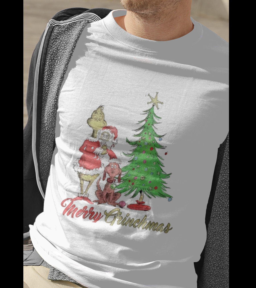 Merry Grinchmas Grinch Cindy Lou Who Max The Dog Christmas Tree T-Shirt