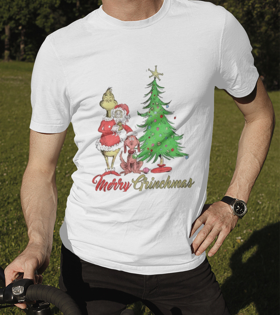 Merry Grinchmas Grinch Cindy Lou Who Max The Dog Christmas Tree T-Shirt