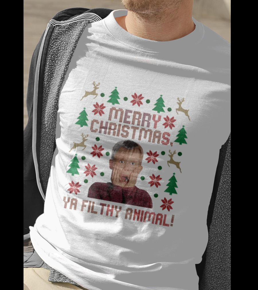 Merry Christmas Ya Filthy Animal Kevin Home Alone Reindeer Festive Holiday Sweater T-Shirt