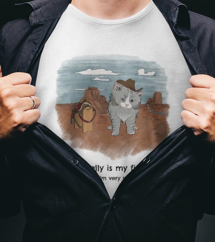 Kitten This Actually Is My First Rodeo And I'm Very Scared Cowboy Cat Retro Desert Scene T-Shirt