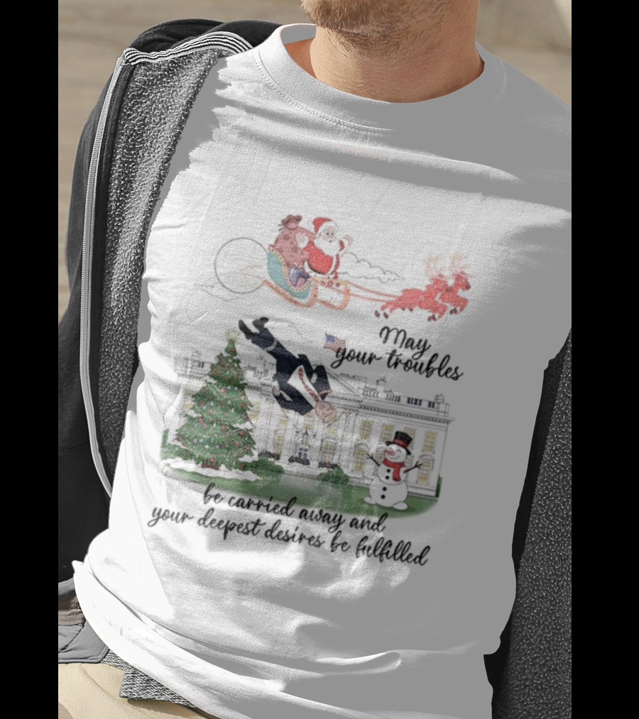 Santa Sleigh Carried Away Anti Trump Christmas Tree White House T-Shirt